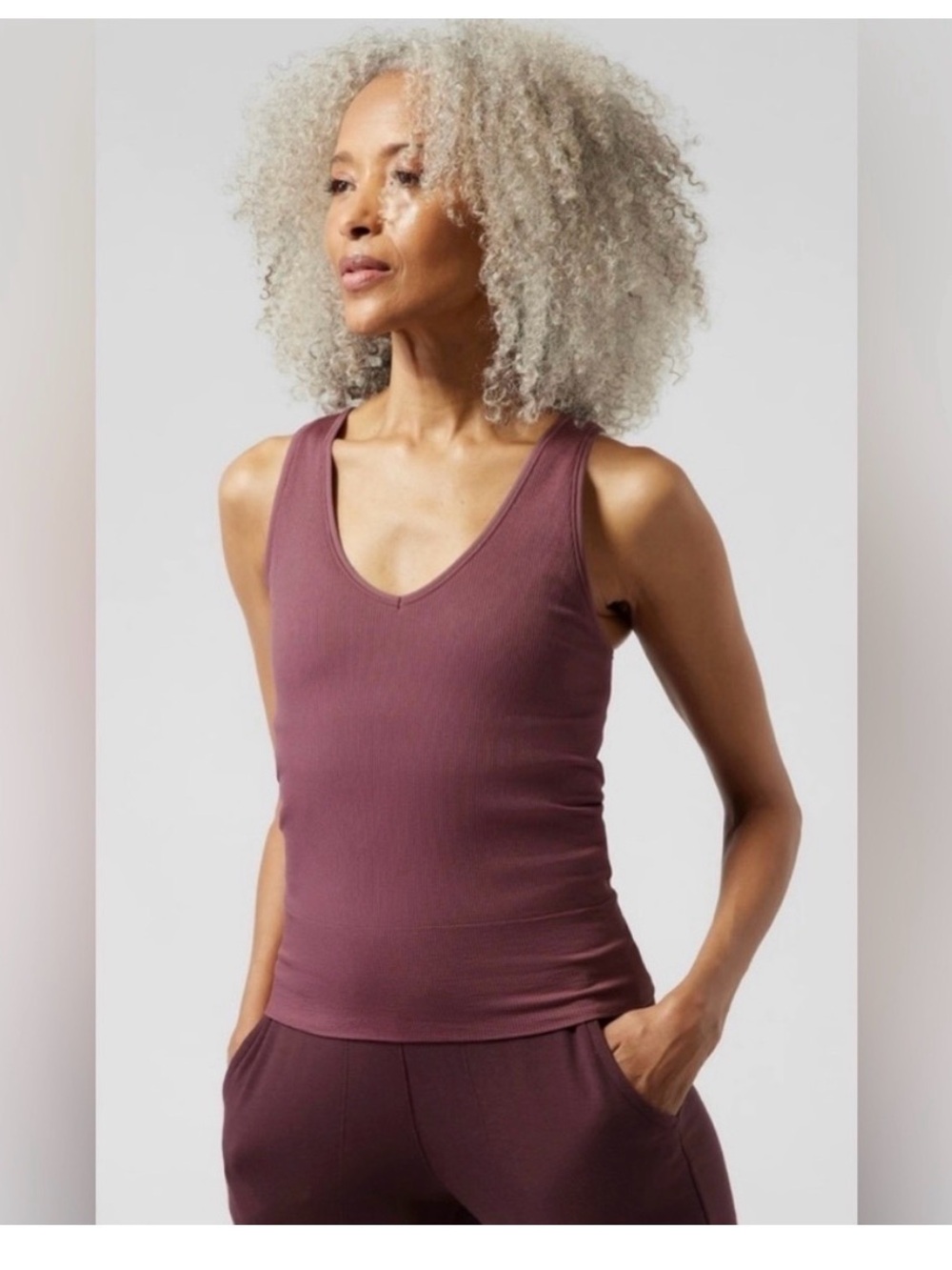 Athleta Ribbed V-Neck Tank Top - Plum Rose